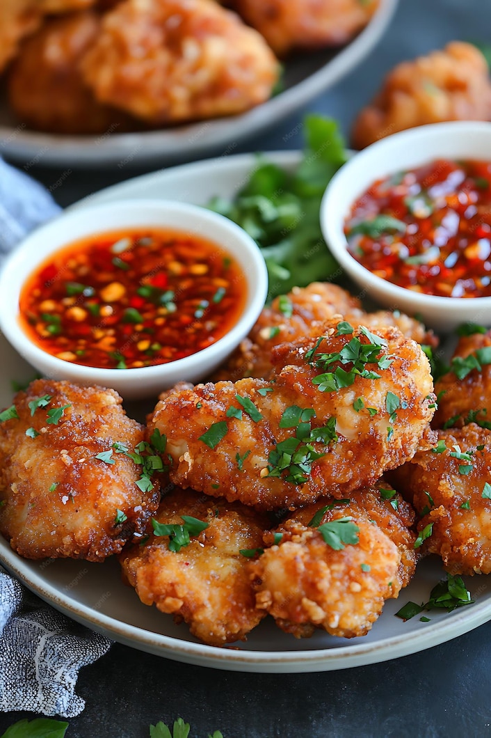 Crispy chicken bites with sweet chilli sauce