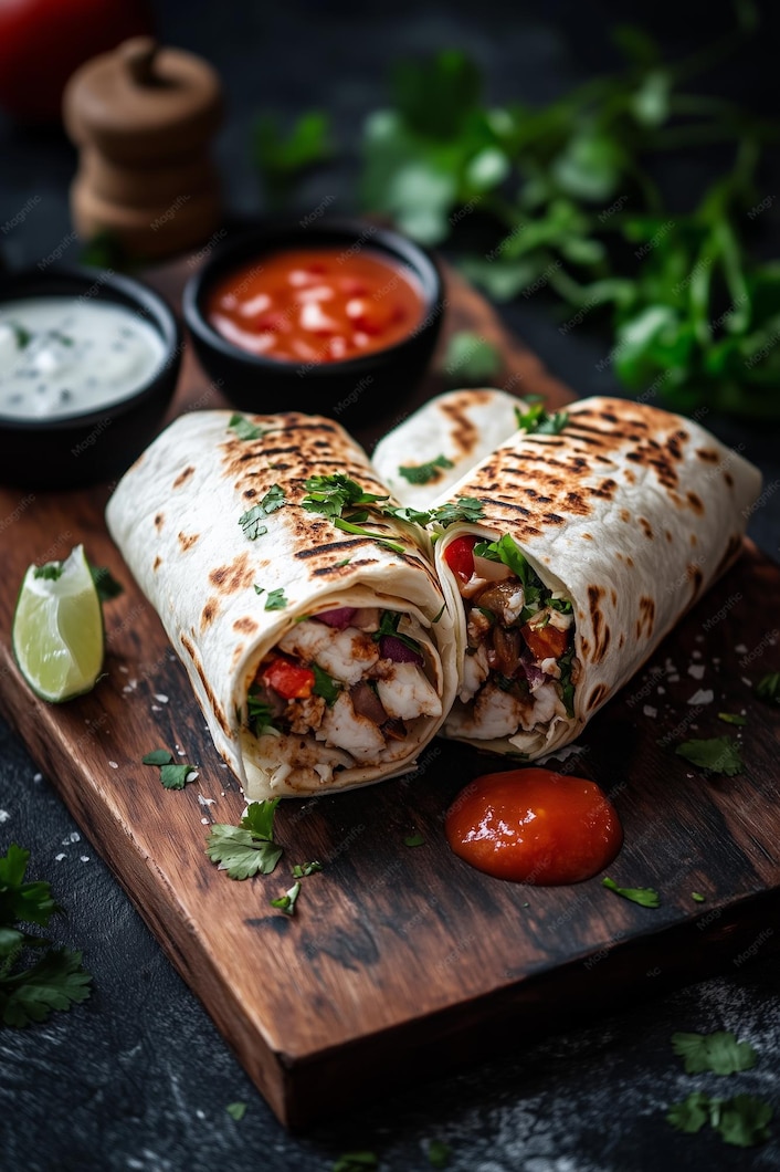 Grilled chicken wraps with fresh vegetables